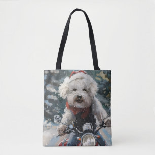 Tote Bag Bichon Frise Chien équitation Moto Noël