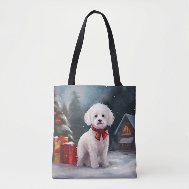 Tote Bag Bichon Frise Dog à Noël de neige (Devant)
