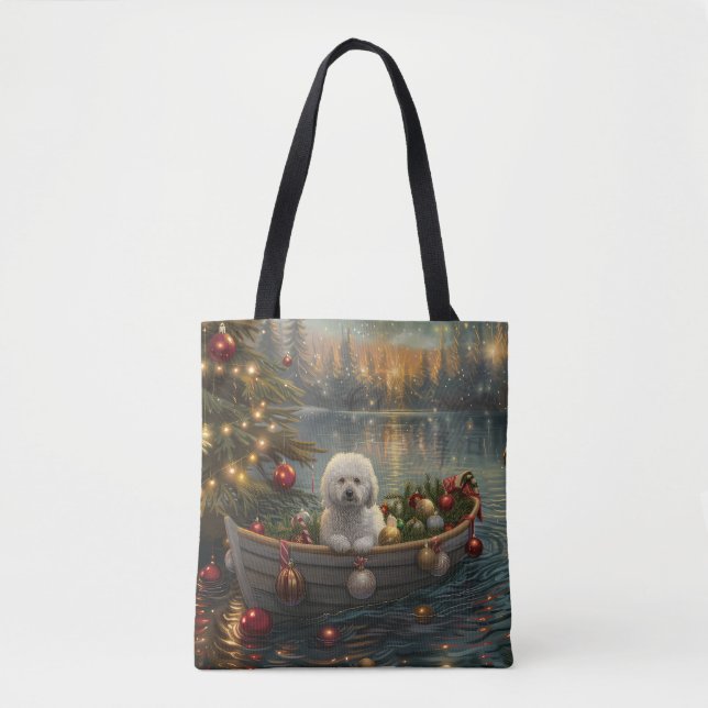 Tote Bag Bichon Frise Noël Festive Voyage (Devant)