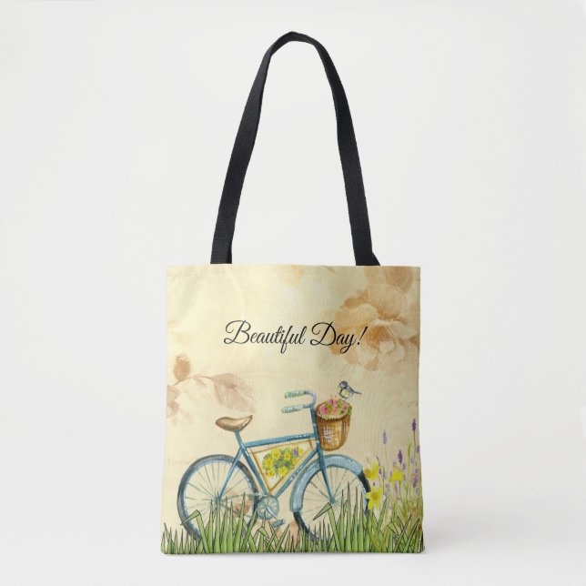 Tote Bag Bicyclette bleu jaune (Devant)