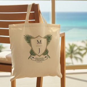 Tote Bag Bienvenue au Wedding Crest Tropical Palm Leaf Reso