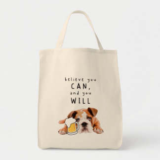 Tote Bag Bière Chien Bulldog - Croyez que vous pouvez, et v