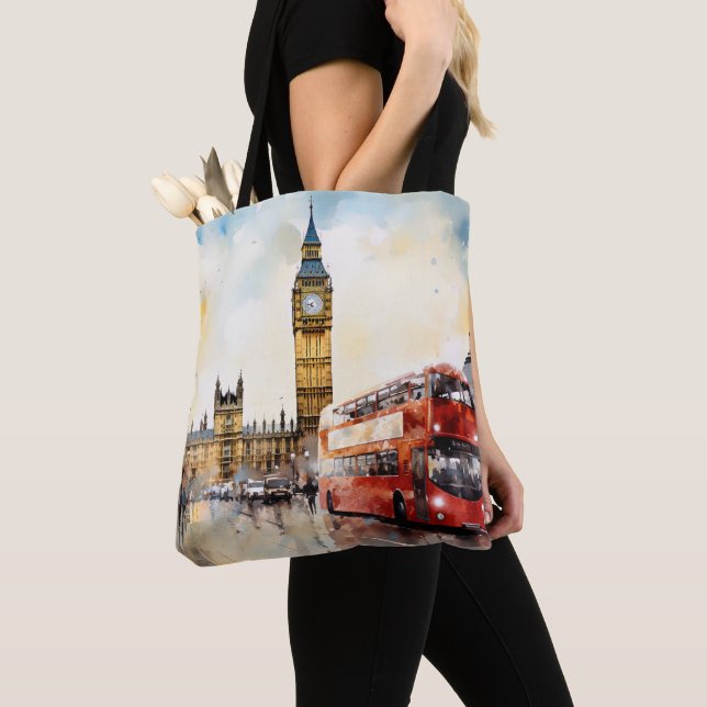 Tote Bag Big Ben et bus rouge à Londres (De près)