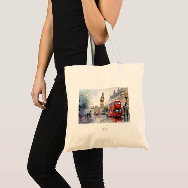 Tote Bag Big Ben et bus rouges à Londres (Devant (produit))