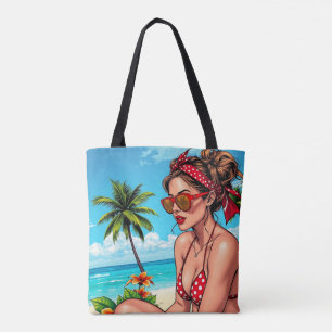 Tote Bag Bikini rouge, lunettes de soleil et femme de Banda
