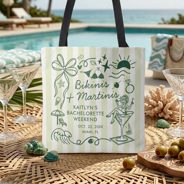 Tote Bag Bikinis & Martinis Beach Bachelorette Party Custom (Créateur téléchargé)