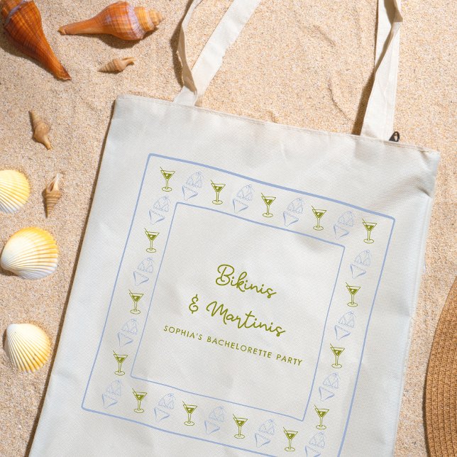 Tote Bag Bikinis & Martinis Blue Olive Fête de Fiançailles  (Celebrate with a chic, fun Bikinis & Martinis tote! Perfect for your bachelorette party essentials.)