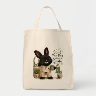 Tote Bag Billy se brosse les dents Mignon lapin Rex noir