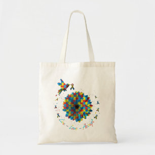 Tote Bag Bird Flower Ribbon Puzzle Live Love Accept Autism