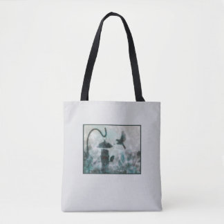 Tote Bag Bird Photo Turquoise Grey Mystérieux