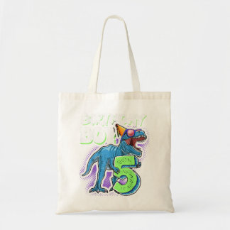 Tote Bag Birthday Boy 5 5th Birthday T Rex Dinosaur Party G