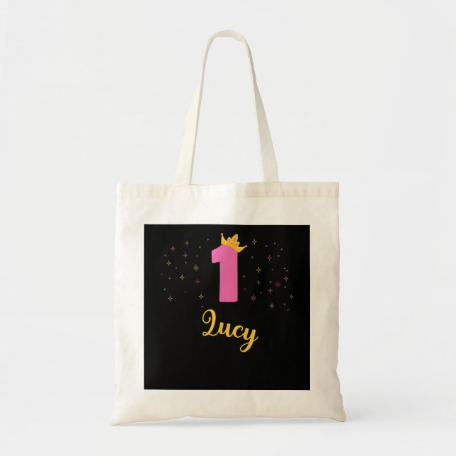 Tote Bag Birthday Kids Shark Shirt 1ère fille 1 an old (Devant)