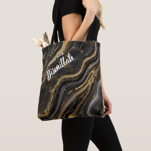 Tote Bag Bismillah Alhamdullilah Agate noir or