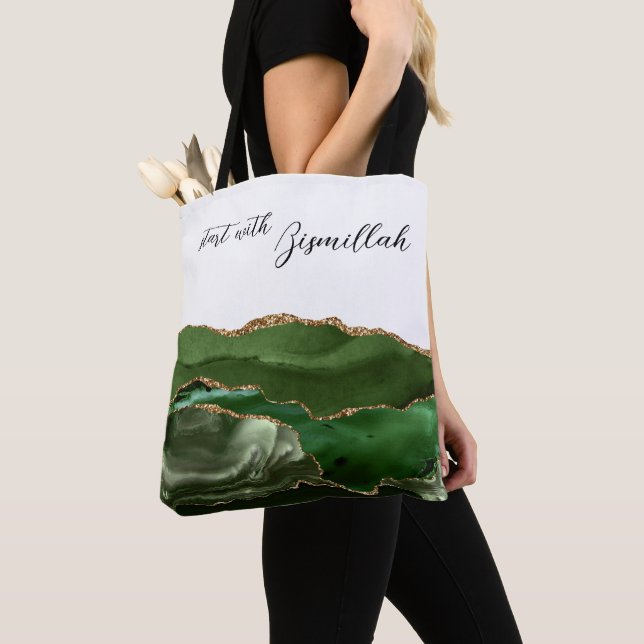 Tote Bag Bismillah Alhamdullilah Green Agate (De près)