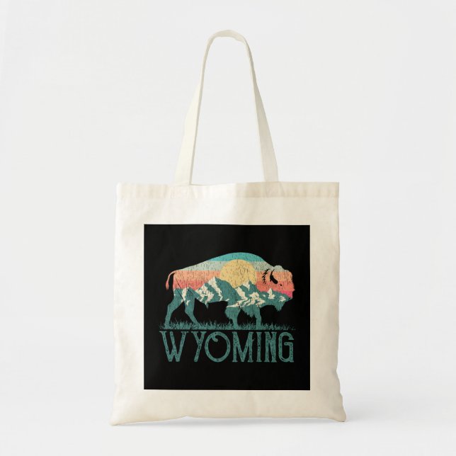 Tote Bag Bison Buffalo Monts Rétro WY Wyoming Long Slee (Devant)
