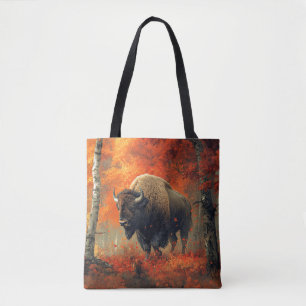 Tote Bag Bison dans l'artisanat boisé d'automne