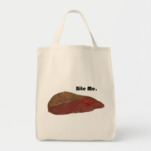 Tote Bag Bite Me Funny Steak Beef Pun Joke