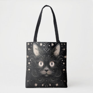 Tote Bag Black Abstrait Cat Graphic Fourre-tout