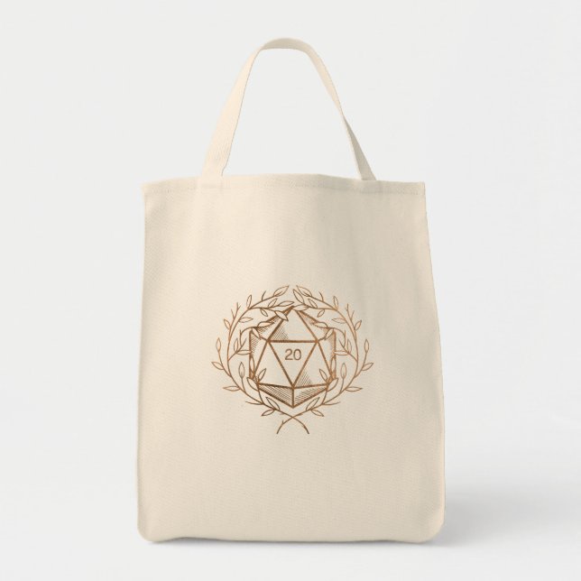 Tote Bag Black and Gold Laurels D20 Dice (Devant)