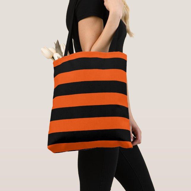 Tote Bag Black and Orange Halloween Stripes  (De près)