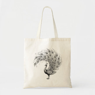 Tote Bag Black and White Peacock