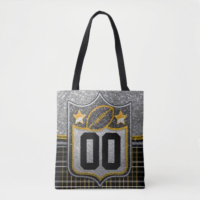Tote Bag Black and Yellow Gold School Football Jersey (Devant)