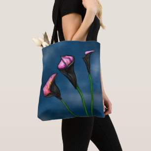 Tote Bag Black Calla Lilies Pink Centre