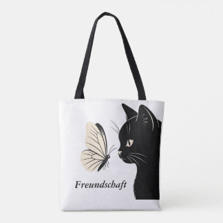 Tote Bag Black Cat and Butterfly Mysterious