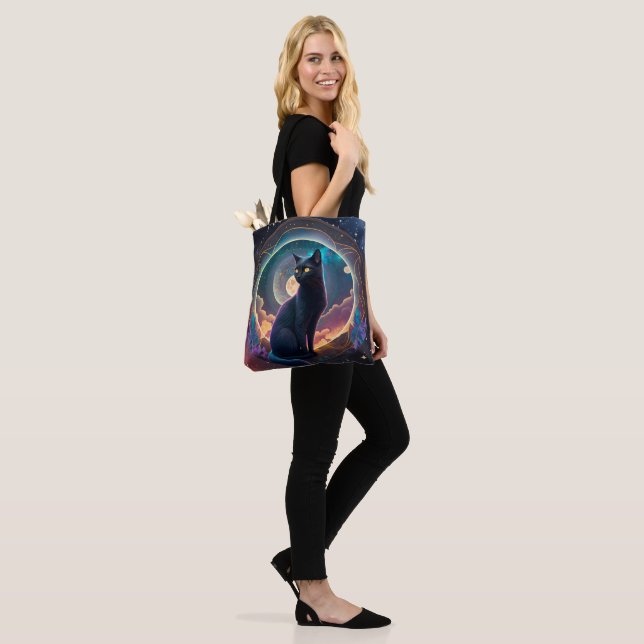 Tote Bag Black Cat Magical Moon Night - Gardien nocturne (Sur le modèle)