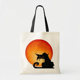 Tote Bag Black Cat Orange Moon
