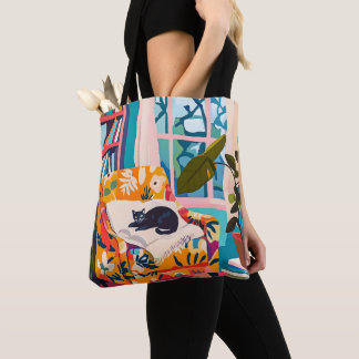 Tote Bag Black cat sleeping on the sofa