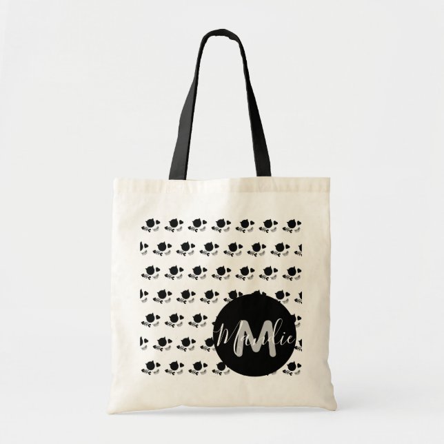 Tote Bag Black Cats Black and White Name Library Books (Devant)