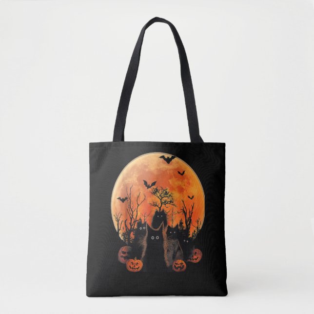 Tote Bag Black Cats Pleine lune drôle Animal Animaux Amoure (Devant)