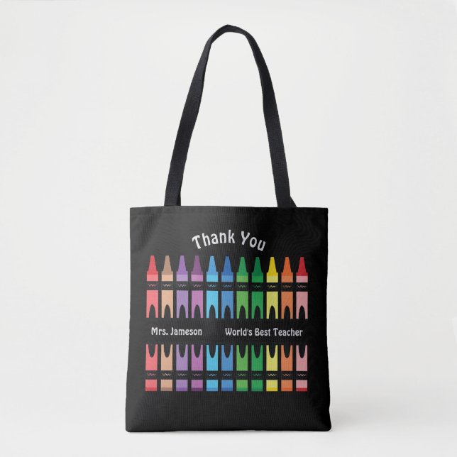 Tote Bag Black Colorful World's meilleur enseignant Rainbow (Devant)