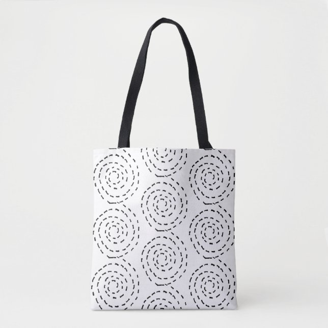 Tote Bag Black Dashed Spirale sur Blanc (Devant)