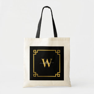 Tote Bag Black & Gikd Greek Key Monogrammed 