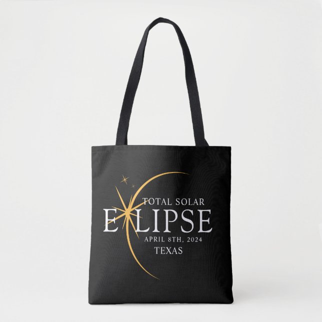 Tote Bag Black & Gold 2024 Texas Total Solar Eclipse (Devant)