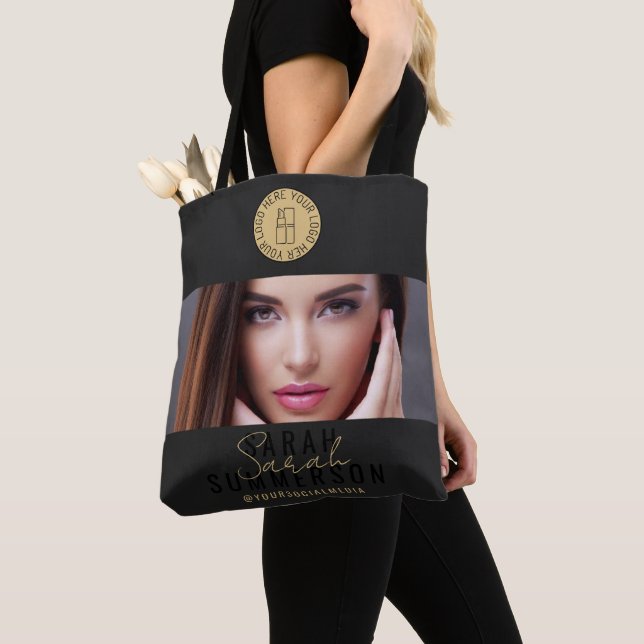 Tote Bag Black Gold Logo Social Media Makeup Studio (De près)