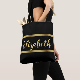 Tote Bag Black gold name script en gras