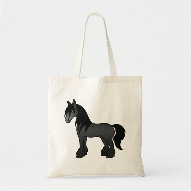 Tote Bag Black Gypsy Vanner Clydesdale Shire Cartoon Horse (Devant)