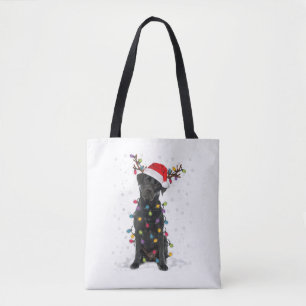 Tote Bag Black Lab Labrador Christmas Tree Light Pyjama Chi
