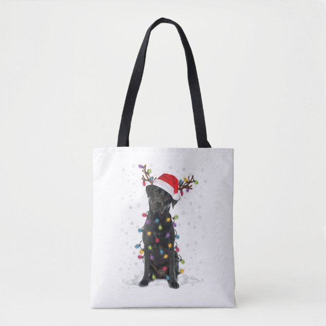Tote Bag Black Lab Labrador Christmas Tree Light Pyjama Chi (Devant)
