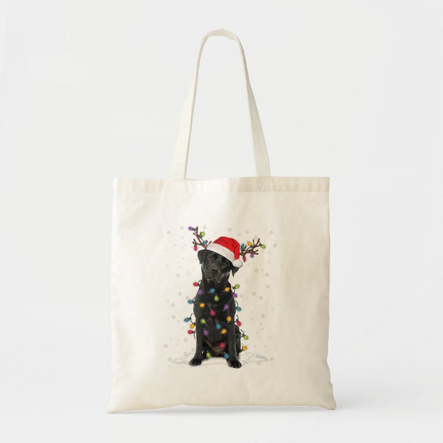 Tote Bag Black Lab Labrador Christmas Tree Light Pyjama Chi (Devant)