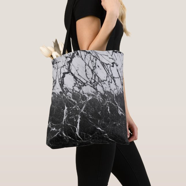 Tote Bag Black & Marbre blanc Moderne Glam tendance (De près)