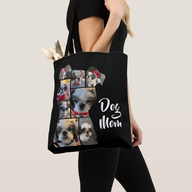 Tote Bag Black moderne personnalisé Chien Maman Photo Colla (De près)