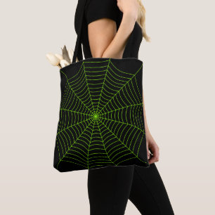 Tote Bag Black neon vert toile d'araignée Halloween motif