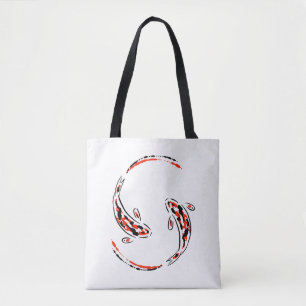 Tote Bag Black & Red Japanese Koi Fish Artistic