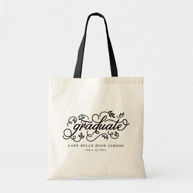 Tote Bag Black Rustique Whimsical Floral Script Graduation (Devant)