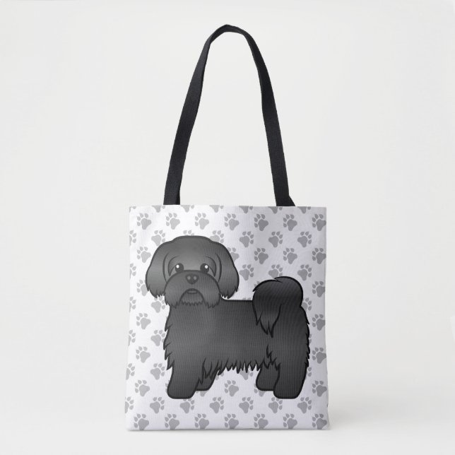 Tote Bag Black Shih Tzu Cute Cartoon Chien & Patrouilles (Devant)