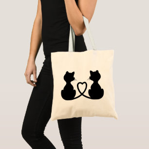 Tote Bag Black Silhouette Of Two Cats In Love